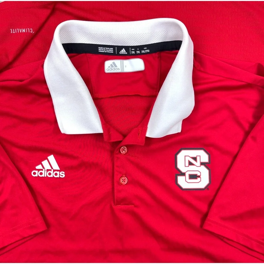 NC State Wolfpack Polo Shirt Men XXL 2XL‎ Red White Adidas Performance Wicking